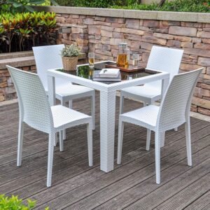 CELINE Outdoor Table + 4 Chairs (White)
