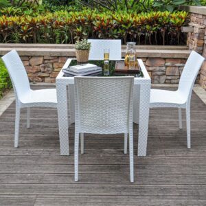 CELINE Outdoor Table + 4 Chairs (White)