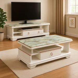 Marble Top Coffee Table and Matching TV Stand